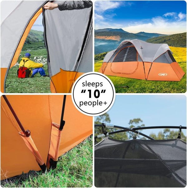 d3ed615438f94af38ffe0467b38ef94e UNP Camping Tent 10-Person-Family Tents, Parties, Music Festival Tent, Big, Easy Up, 5 Large Mesh Windows, Double Layer, 2 Room, Waterproof, Weather Resistant, 18ft x 9ft x78in