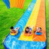 Sloosh Triple Water Slide with 3 BodyBoards, 22.5FT Lawn Water Splash Slip and Slide Summer Toy Splash Pad with Build in Advanced Sprinkler for Kids Adults Backyard Summer Water Fun