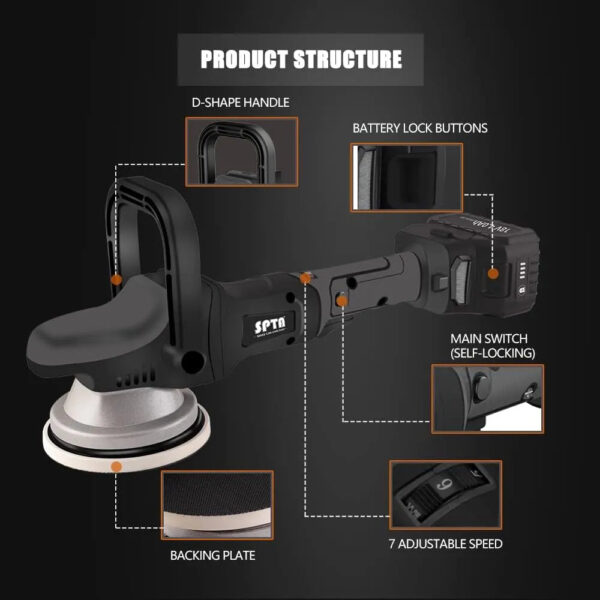 d6337513955d43c2a436acdb4c659ecb 18V Cordless Car Polisher, 15mm Orbit 2000-4800 OPM Portable Buffer Polisher with 7 Variable Speed 2Pcs 4.0Ah Battery, 6 Sponge Pads,2 Wool Pad, Tool Bag for Car Polishing, Waxing