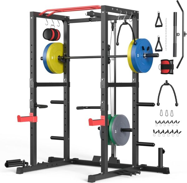 d6862f3334774211b81f72d526865ebb Sportsroyals Power Cage,1600lbs Multi-Function Power Rack with Adjustable Cable Crossover System and More Training Attachment, Weight Cage for Home Gym
