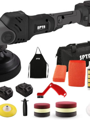 18V Cordless Car Polisher, 15mm Orbit 2000-4800 OPM Portable Buffer Polisher with 7 Variable Speed 2Pcs 4.0Ah Battery, 6 Sponge Pads,2 Wool Pad, Tool Bag for Car Polishing, Waxing