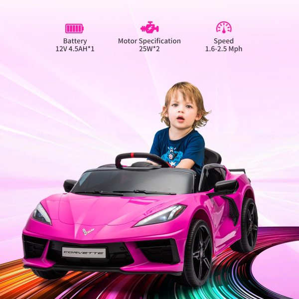 d755569df62b4c2ca482a4ed62c9520b 12V Kids Ride on Car Licensed Corvette Battery Powered Car Toddles Electric Sports Car Toy with Remote Control, Visual Dashboard, LED Lights, Music, Gifts for Boys Girls, Rose Red