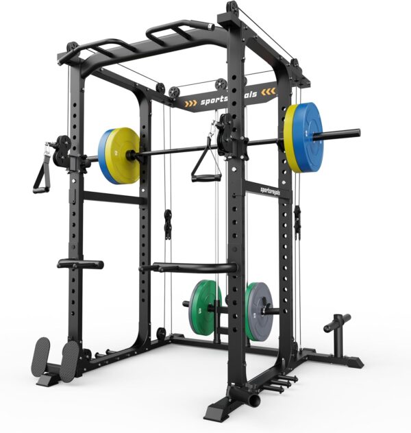 d89cb64026f14e3c88d520dbd83e6af5 Sportsroyals Power Cage,1600lbs Multi-Function Power Rack with Adjustable Cable Crossover System and More Training Attachment, Weight Cage for Home Gym