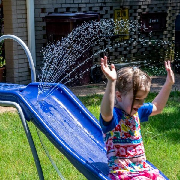 XDP Recreation 6 Foot Water Wave Slide with Built In Adjustable Sprinkler, Freestanding with Ground Pad and Hose Extension for Lawn Fun, Ages 3 to 8