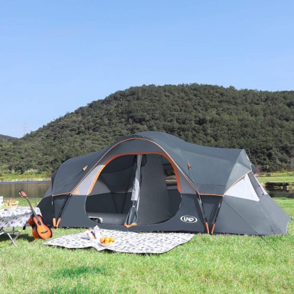 da39ee6d21ab478695fd6362d2457416 UNP Camping Tent 10-Person-Family Tents, Parties, Music Festival Tent, Big, Easy Up, 5 Large Mesh Windows, Double Layer, 2 Room, Waterproof, Weather Resistant, 18ft x 9ft x78in