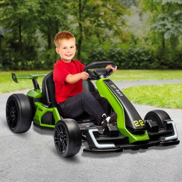 daa7bfcbb4094a78a2effc5e367a7e31 24V Electric Go Kart, with 300W Strong Motor, Drift/Sport Mode, Big Battery, Eva Tire,Length Adjustmen for Outdoor Racing Toy-Green