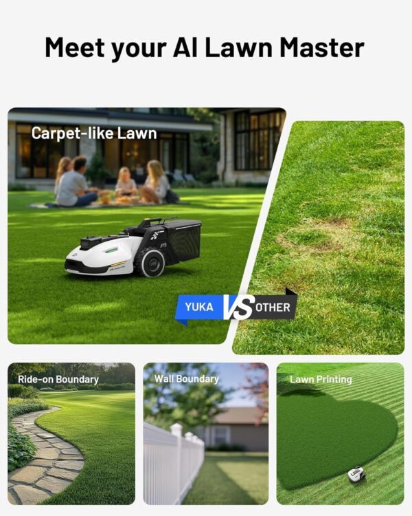 dc032b224e3442b78af396de90c057f8 YUKA Mini 500H Robot Lawn Mower Reception 0.12 Acre, Max. 0.17 Acre, Ultrasense AI Vision+ RTK Positioning, Auto Mapping, App Control,45% Slope, Cutting Height 2''~3.5'', 3 Mowing Zones
