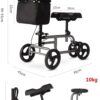4 Wheels Knee Scooter Walker, All Terrain Rolling Steerable Adjusted Height Walking Aid with Storage Bags