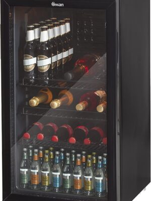 Swan 80L Glass Fronted Under Counter Fridge, Wine Beer and Beverage Cooler