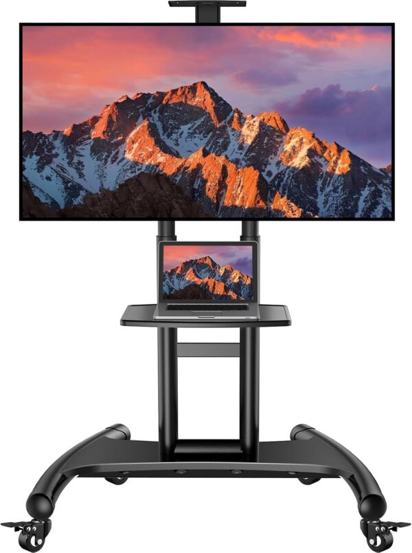 e02f753407a248b2b46c0d2652cb8047 Rolling/Mobile TV Cart with Wheels for 32-82 Inch LCD LED 4K Flat Screen TVs - TV Floor Stand with Shelf Holds Up to 100 lbs, Height Adjustable Trolley Max VESA 600x400mm- PSTVMC05