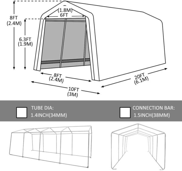 e28bbc5d47ce4c1cb8a3c139632727c8 10 x 20-Feet Heavy Duty Carport Portable Garage Enclosed Car Canopy Outdoor Instant Shelter Party Tent with Sidewalls for Auto and Boat Storage, Waterproof and UV-Treated, Grey Peak Top Style