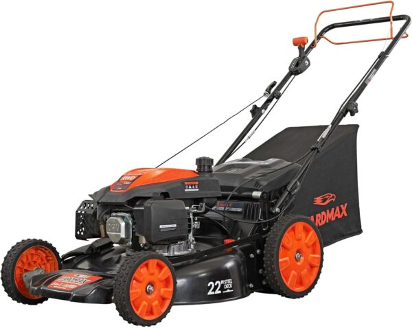e623d1e4529748e6958d4ec778b18fd5 YARDMAX 22 in. 201cc Select PACE 6 Speed CVT High Wheel RWD 3-in-1 Gas Walk Behind Self Propelled Lawn Mower, Black