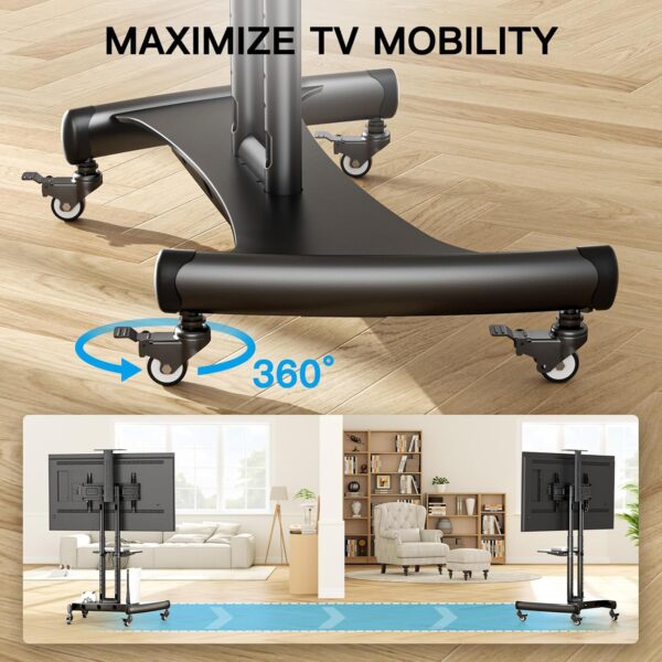 ea50491567d24f15b4a3a822aa3a5f6f Rolling/Mobile TV Cart with Wheels for 32-82 Inch LCD LED 4K Flat Screen TVs - TV Floor Stand with Shelf Holds Up to 100 lbs, Height Adjustable Trolley Max VESA 600x400mm- PSTVMC05