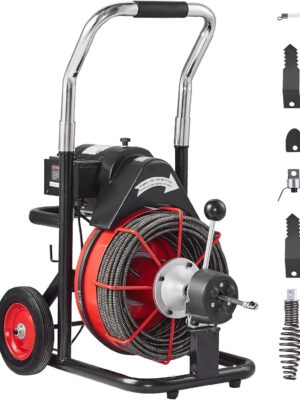 VEVOR Drain Cleaner Machine 100FT x 1/2 Inch, Auto Feed Sewer Snake Auger on Wheels, 550W Portable Drain Cleaning Machine with 8 Cutters & Air-activated Foot Switch for 2" to 4" Pipes
