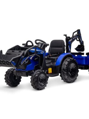 3-in-1 Ride-On Tractor, 24V Electric, Excavator & Bulldozer, Remote Control, LED, Music, USB/Bluetooth max 66 lbs – Bright-blue