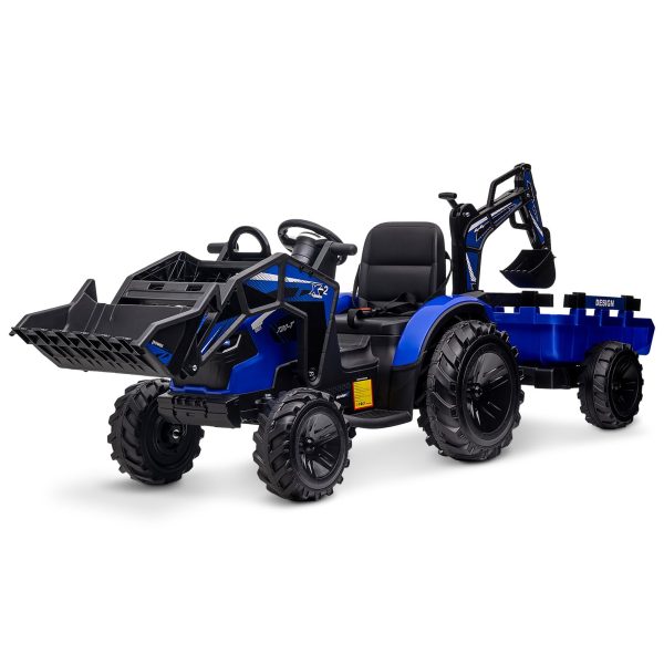 eae585409d3c45608ad503da7c7eb570 3-in-1 Ride-On Tractor, 24V Electric, Excavator & Bulldozer, Remote Control, LED, Music, USB/Bluetooth max 66 lbs – Bright-blue
