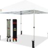10x10 Pop Up Canopy - Beach Tent with One Push Setup - Easy Outdoor Sun Shade for Events, Parties, Camping - Gazebo with STO-N-Go Cover Bag, Silver Coated Top, White