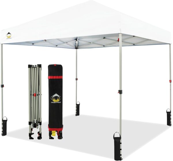 ecdca3982a7042a1b6585a7132aaedb2 10x10 Pop Up Canopy - Beach Tent with One Push Setup - Easy Outdoor Sun Shade for Events, Parties, Camping - Gazebo with STO-N-Go Cover Bag, Silver Coated Top, White
