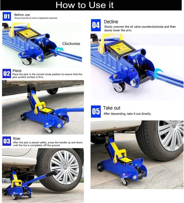 ee1ce4122b7147be8fab10d8d78491df 2T Floor Jack Car Trolley Jack Hydraulic Jack Quick Lift Jack with 2pcs Axle Stands 3 Ton