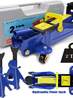 2T Floor Jack Car Trolley Jack Hydraulic Jack Quick Lift Jack with 2pcs Axle Stands 3 Ton