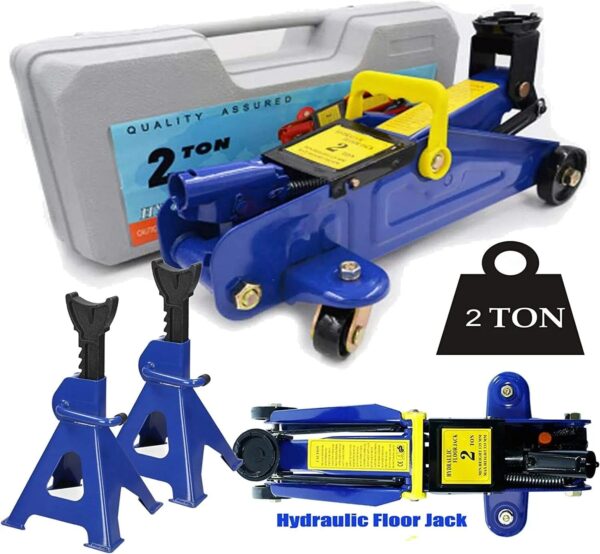 f0c478efb39e4a5e88458b32c4d03938 2T Floor Jack Car Trolley Jack Hydraulic Jack Quick Lift Jack with 2pcs Axle Stands 3 Ton