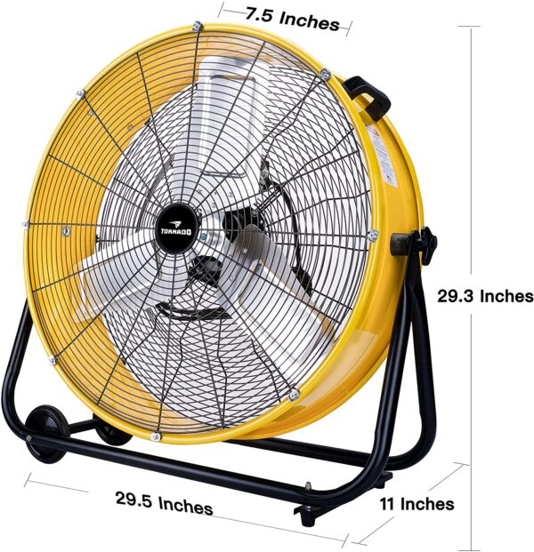 f172783c92244121a347cb1b1825b6d2 Tornado 24 Inch Grade UL Listed High Velocity Movement Heavy Duty Drum 3 Speed Air Circulator Fan 7800 CFM-Industrial, Commercial, Residential, and Greenhouse Use, Yellow