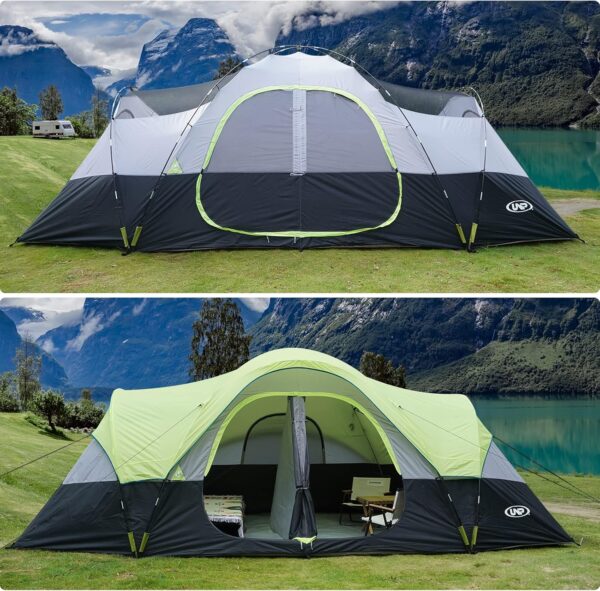 f20d16f522a04e25b790beef2110cb65 UNP Camping Tent 10-Person-Family Tents, Parties, Music Festival Tent, Big, Easy Up, 5 Large Mesh Windows, Double Layer, 2 Room, Waterproof, Weather Resistant, 18ft x 9ft x78in