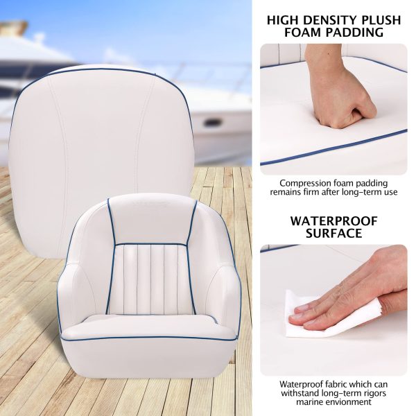 f5035d948cf54608b3cb72f7c3fcd7d9 Pontoon Boat Seat, Captains Bucket Boat Seat, Back Folding Boat, Boat Cabin Seating – White & Blue