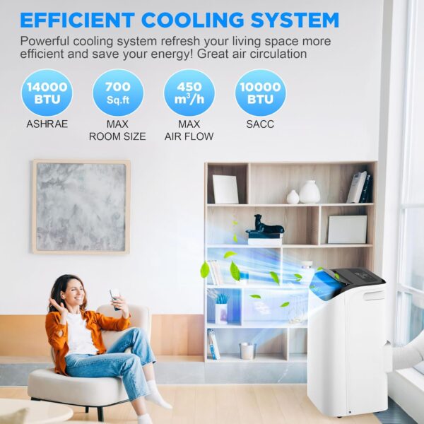 f5e370fd312448c0837ebdae47d3904b 14000 BTU Portable Air Conditioners with Remote Control, 3-in-1 Free Standing Cooling AC Unit with Fan & Dehumidifier, Cools Room up to 700 sq.ft, Smart/Sleep Mode,3 Speed,Auto Swing,24H Timer