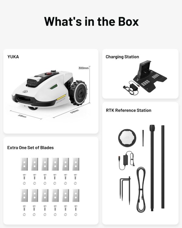 f7de30245cb14bdbb06e7f2449c8f181 YUKA Mini 500H Robot Lawn Mower Reception 0.12 Acre, Max. 0.17 Acre, Ultrasense AI Vision+ RTK Positioning, Auto Mapping, App Control,45% Slope, Cutting Height 2''~3.5'', 3 Mowing Zones