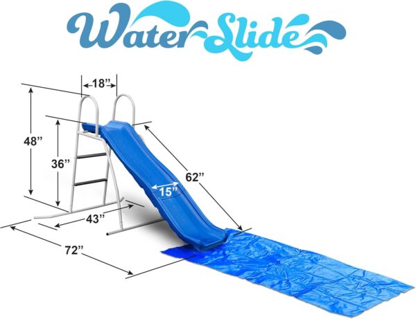 XDP Recreation 6 Foot Water Wave Slide with Built In Adjustable Sprinkler, Freestanding with Ground Pad and Hose Extension for Lawn Fun, Ages 3 to 8