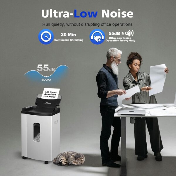 f83e068f656041a4916c8943208283c2 150 Sheet Auto-Feed Micro Cut Paper Shredder for Home Office Use, P-5 Super High Security (5/64 x 19/32 inches), Large 6-Gallon Bin, 20-Min Continuous Run, 55dB Ultra-Quiet, White