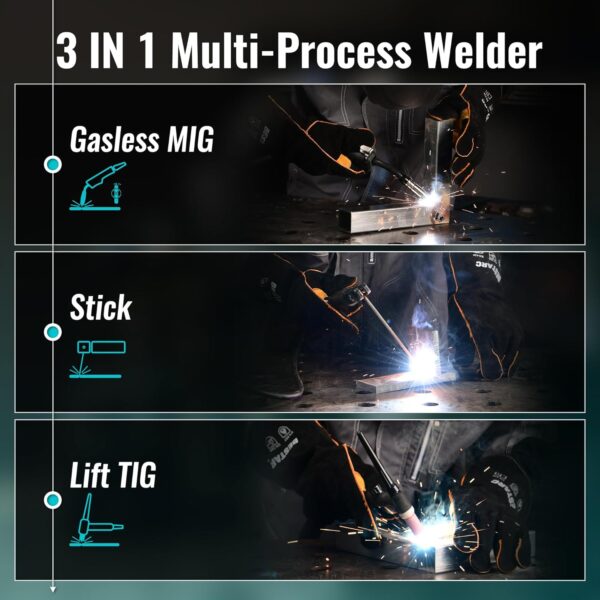 145A MIG Welder, 110V/220V Dual Voltage Gas/Gasless Flux Core MIG Welder/Lift TIG/Stick 3 in 1 Synergic MIG145 9GEN Welding Machine, Flux/Solid Welder Digital Screen Display