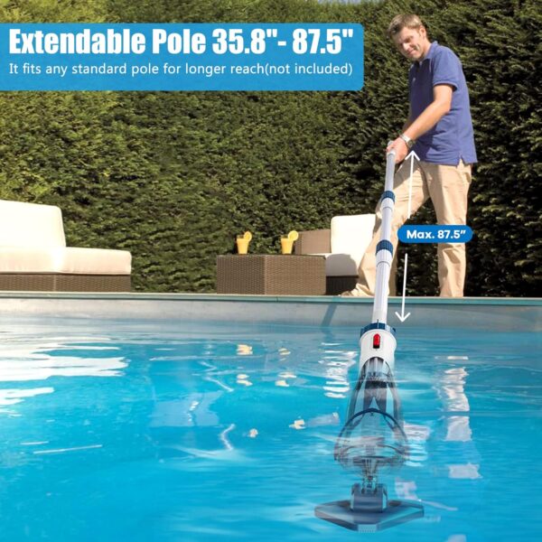 fc23e319a6ae47f48e71244fd23b839a Pool Vacuum for Above Ground Pool with a Telescopic Pole, Running time up to 1H, T403 Handheld Rechargeable Pool Cleaner with Powerful Suction up to 18.5 gallons/min, Ideal for Leaves, Debris