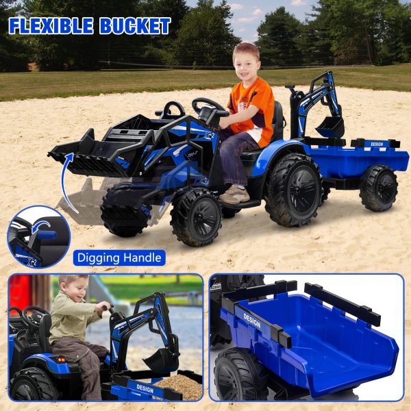 fc967b509c2f4ef185b84c1741481a48 3-in-1 Ride-On Tractor, 24V Electric, Excavator & Bulldozer, Remote Control, LED, Music, USB/Bluetooth max 66 lbs – Bright-blue