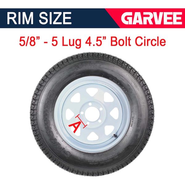 fce761fffcf34fb6b4ebdb40550ed8d4 Set of 2 Trailer Tires Rims 175-80 5 Lug 6PR White Spoke Wheel Load Range C