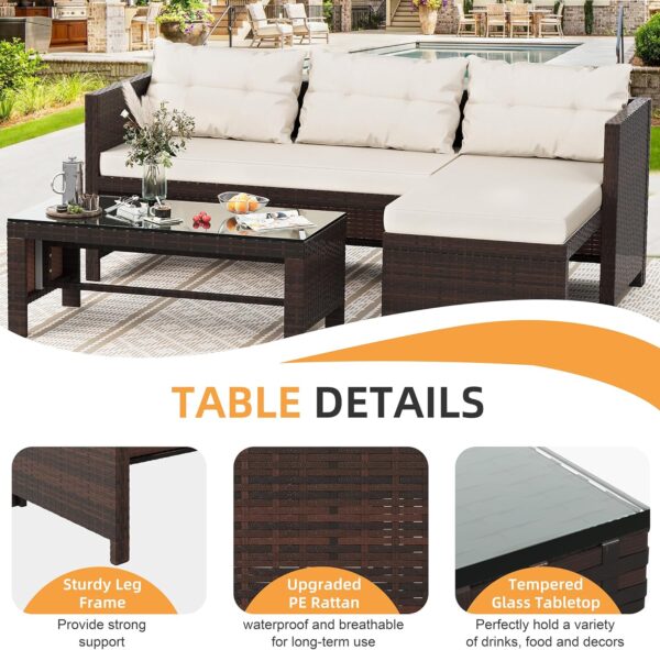 fcf1507eeb2942648ff6105e6246a209 Outdoor Patio Furniture Sets, Wicker Patio sectional Sets 3-Piece, All Weather Wicker Rattan Patio Seating Sofas with Glass Coffee Table and Cushion (Beige)