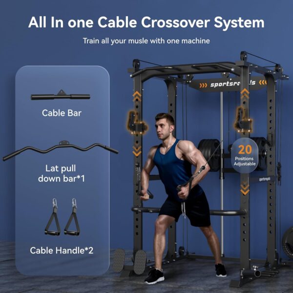 fdc17e33d31e443587d38109f8074bce Sportsroyals Power Cage,1600lbs Multi-Function Power Rack with Adjustable Cable Crossover System and More Training Attachment, Weight Cage for Home Gym