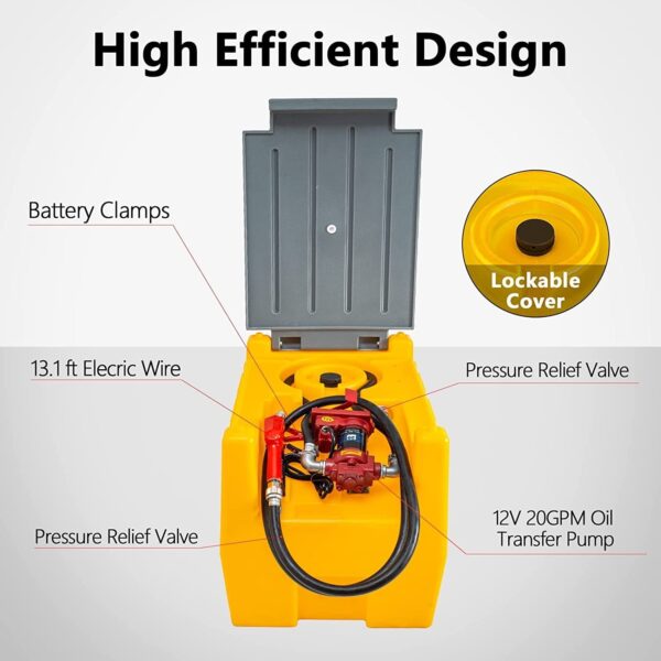 fe1b923b5ce74b2e9ea60891cc766357 TECSPACE 58 Gallon Gasoline Tank, Portable Fuel Tank with 12V Electric Fuel Transfer Pump, 40 GPM Gasoline Fuel Tank with 4 Meters Hose for Gasoline Transportation (Yellow, 58 gal)