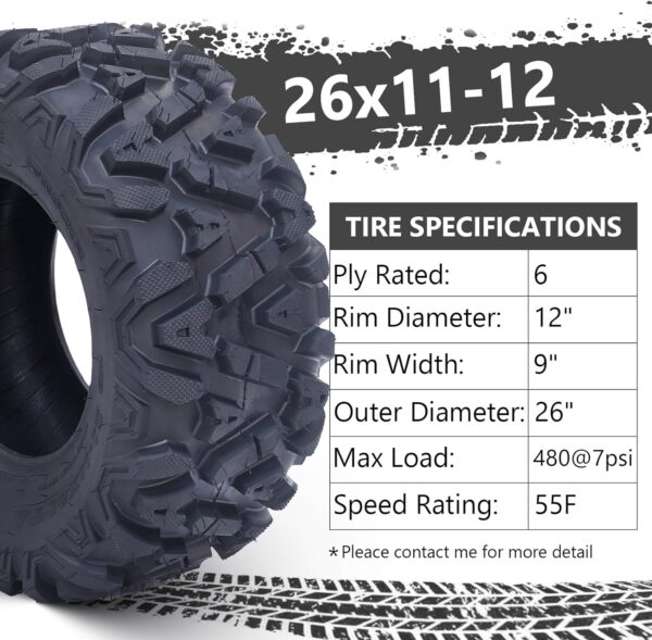 ff4831acc55a41f181150043a471ee1d 26x12x12 Atv Tires, Set of 2 Atv Tires 26x12-12 6PR, All Terrain Atv/Utv Off-Road Tires, Black