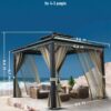 10’x10′ Hardtop Gazebo with double metal roof, aluminum frame, net, and curtain. All-weather, ideal for patio, deck, garden, backyard. Khaki.